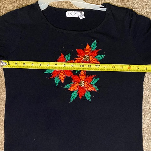 Kim Rogers black poinsettia shirt with beadwork. - Picture 5 of 5